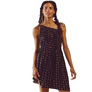 Free People Asymmetrical Dress in Black and Orange Floral